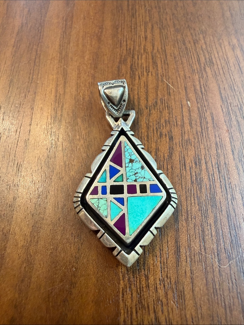 Turquoise and Purple Inlay Sterling Silver Pendant